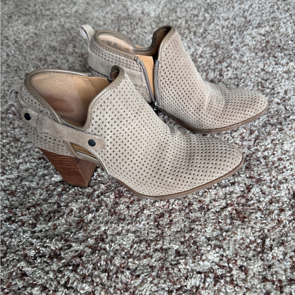 Franco Sarto Taupe “Dale” Suede Perforated Ankle Booties